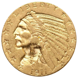 Pièce d'or 5 dollars indien